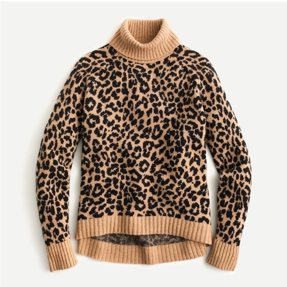 J. Crew Leopard Print Turtleneck Sweater Wool Alpaca Tan S - Picture 1 of 8